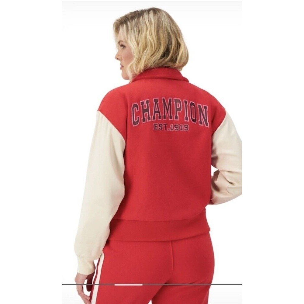 Champion Letterman Patch Jacket Joggers 2-Piece Set Rose Track Size Large Red - Picture 3 of 16